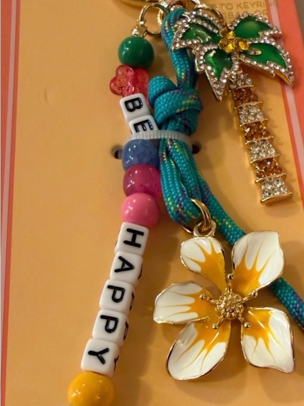 Piper K Green & Multicolor Palm Tree/Flower Bag Charm Key Chain - Picture 5 of 7